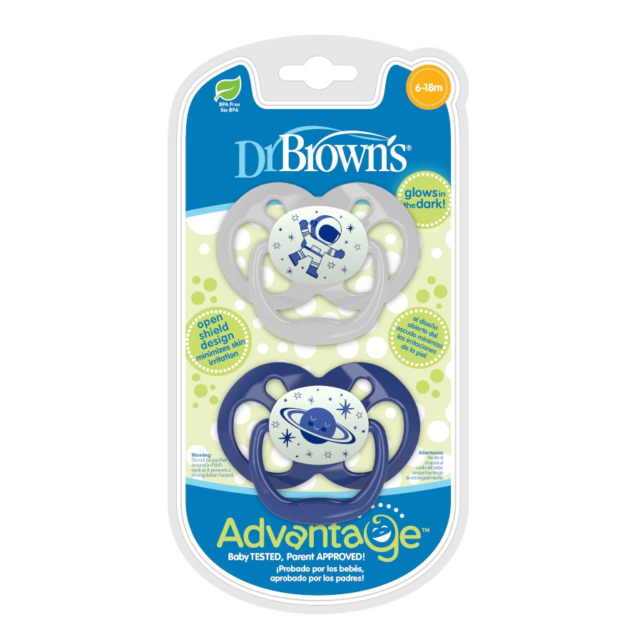 PA22004_Pkg_F_Advantage_Pacifier_Stage_2_Blue_Glow-in-the-Dark_Blue_2-pack Product image of two glow-in-the-dark blue pacifiers