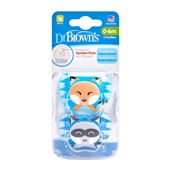 Up close image of blue pacifiers in packaging