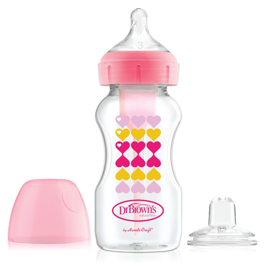 WB91604_Product_Options+_Wide-Neck_Bottle_to_Sippy_Starter_Kit_Pink_Hearts Dr. Brown's Options+ Wide-Neck Bottle to Sippy, Pink Hearts