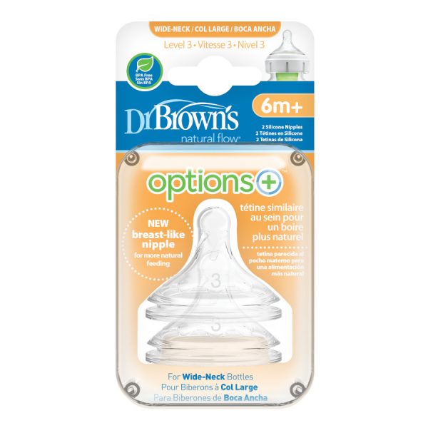 Package of Dr. Brown's Options+ Wide-Neck Bottle Nipple, Level 3 (6m+, Fast Flow), 2 Count